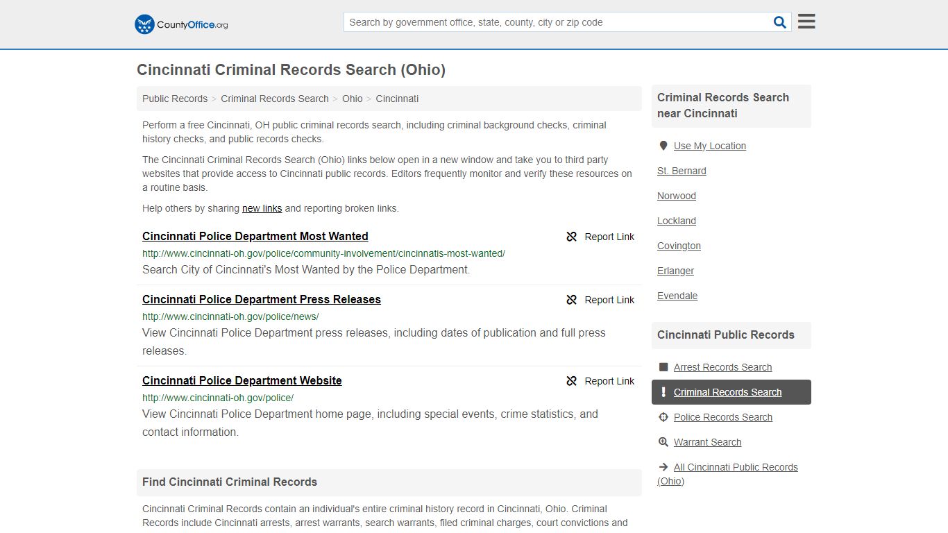 Cincinnati Criminal Records Search (Ohio) - County Office